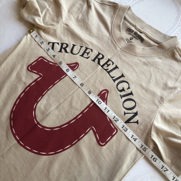 True Religion Girls Size M Tan Logo Graphic T-Shirt Short Sleeves Slim-Fit Tee - Picture 4 of 12